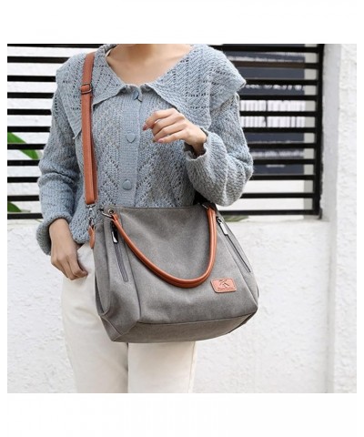 Women's Multi-pocket Shoulder Bag Satchel Fashion Canvas Handbag Simple Tote Purse Top-Handle Bag Grey $18.79 Totes