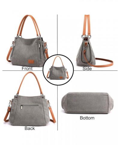 Women's Multi-pocket Shoulder Bag Satchel Fashion Canvas Handbag Simple Tote Purse Top-Handle Bag Grey $18.79 Totes