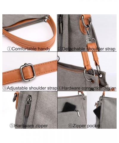 Women's Multi-pocket Shoulder Bag Satchel Fashion Canvas Handbag Simple Tote Purse Top-Handle Bag Grey $18.79 Totes