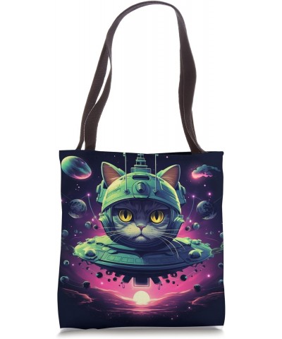 Spaceship Cat galaxy space Cat Alien Kitty Mom Dad Tote Bag $12.40 Totes