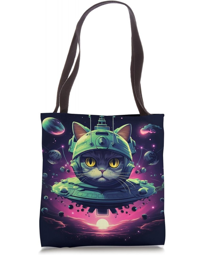 Spaceship Cat galaxy space Cat Alien Kitty Mom Dad Tote Bag $12.40 Totes