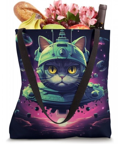 Spaceship Cat galaxy space Cat Alien Kitty Mom Dad Tote Bag $12.40 Totes