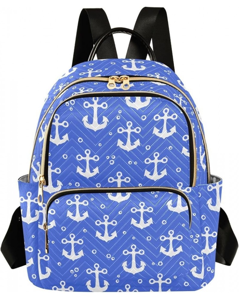 White Anchor on Blue Background Backpack Purse for Women Lightweight Back Pack Casual Daypack Travel Shoulder Bag Bookbag - S...