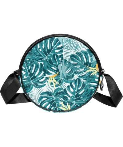 Tropical Leaf Summer Crossbody Bag for Women Teen Girls Round Canvas Shoulder Bag Purse Tote Handbag Bag $8.61 Totes