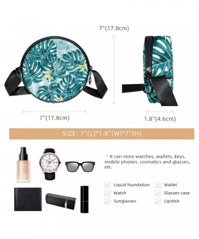 Tropical Leaf Summer Crossbody Bag for Women Teen Girls Round Canvas Shoulder Bag Purse Tote Handbag Bag $8.61 Totes