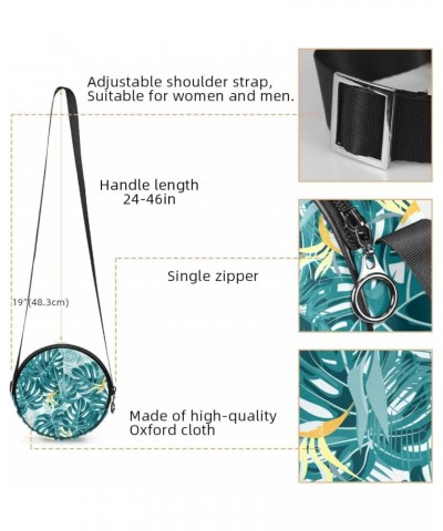 Tropical Leaf Summer Crossbody Bag for Women Teen Girls Round Canvas Shoulder Bag Purse Tote Handbag Bag $8.61 Totes