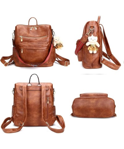 Women Backpack Purse Multipurpose Design Handbags Shoulder Bag PU Leather Travel bag Backpack Set 2pcs Z-brown $19.11 Backpacks