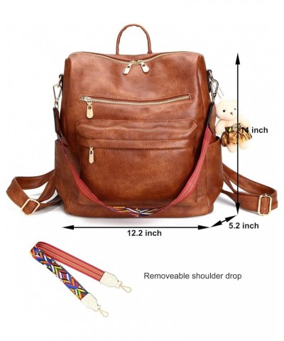 Women Backpack Purse Multipurpose Design Handbags Shoulder Bag PU Leather Travel bag Backpack Set 2pcs Z-brown $19.11 Backpacks