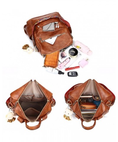 Women Backpack Purse Multipurpose Design Handbags Shoulder Bag PU Leather Travel bag Backpack Set 2pcs Z-brown $19.11 Backpacks