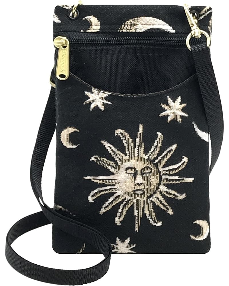 Women's Tapestry Crossbody Cell Phone or Passport Purse, Handmade in USA Celestial $14.75 Crossbody Bags