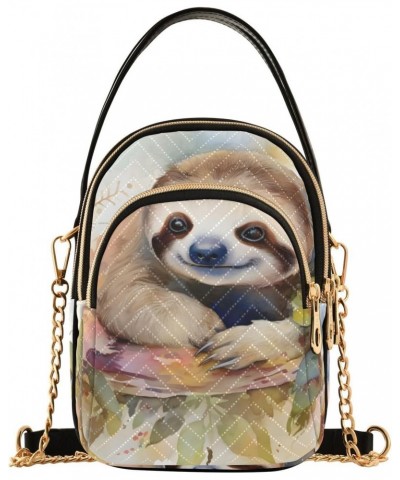 Sling Bag for Women-Watercolor Sloth Flower Print, Fashion Crossbody Handbags Purse with Chain Strap Top handle 5.91×3.15×8.2...