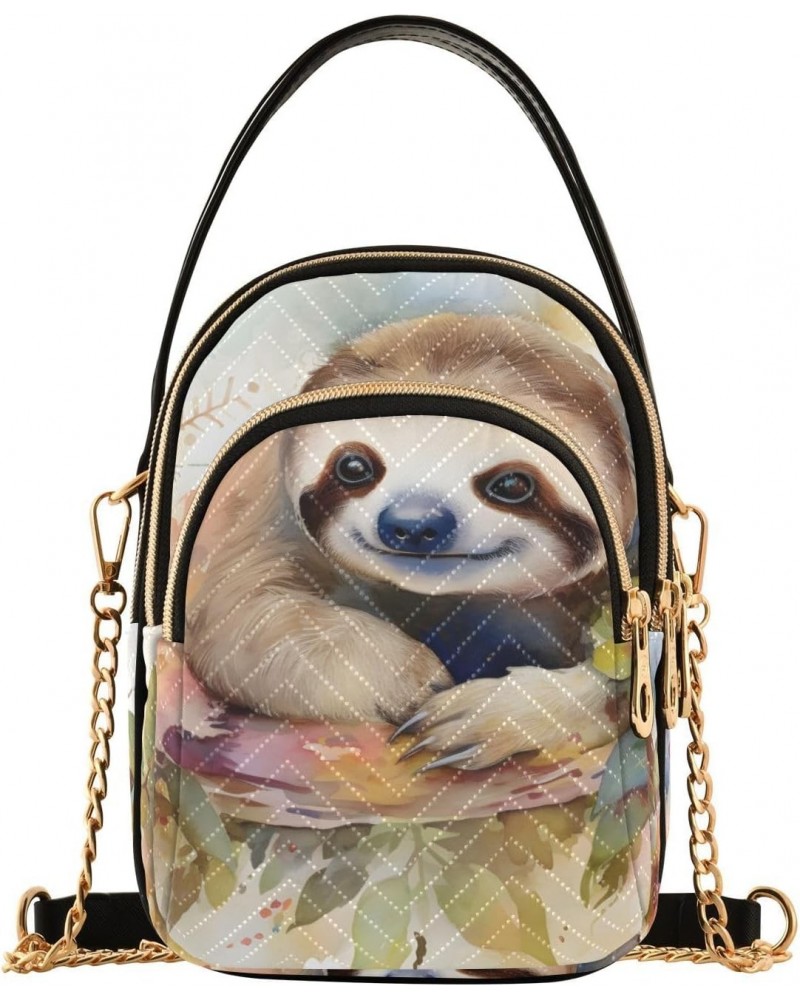 Sling Bag for Women-Watercolor Sloth Flower Print, Fashion Crossbody Handbags Purse with Chain Strap Top handle 5.91×3.15×8.2...