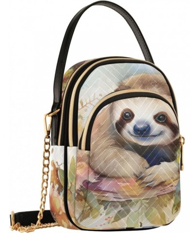 Sling Bag for Women-Watercolor Sloth Flower Print, Fashion Crossbody Handbags Purse with Chain Strap Top handle 5.91×3.15×8.2...