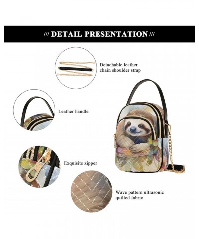 Sling Bag for Women-Watercolor Sloth Flower Print, Fashion Crossbody Handbags Purse with Chain Strap Top handle 5.91×3.15×8.2...