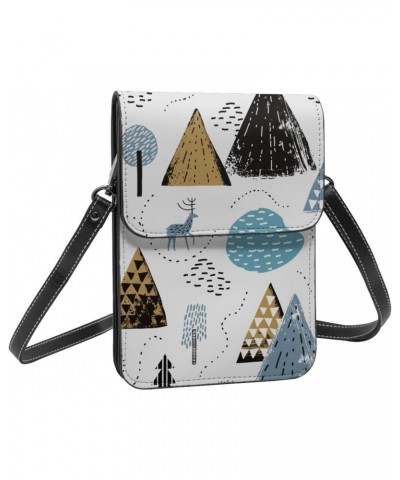 Abstract Forest elk Nature White Crossbody Cell Phone Purse for Womens Lightweight Small Soft Leather Fashion Travel Wallet w...