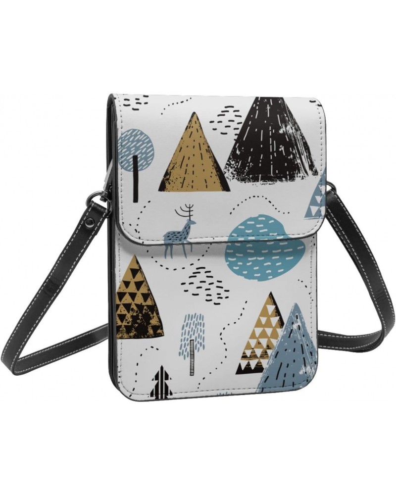 Abstract Forest elk Nature White Crossbody Cell Phone Purse for Womens Lightweight Small Soft Leather Fashion Travel Wallet w...