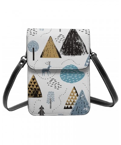 Abstract Forest elk Nature White Crossbody Cell Phone Purse for Womens Lightweight Small Soft Leather Fashion Travel Wallet w...