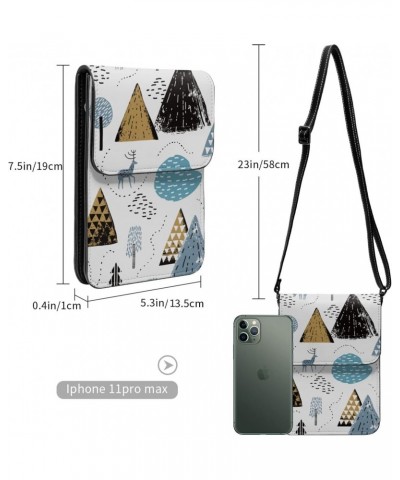 Abstract Forest elk Nature White Crossbody Cell Phone Purse for Womens Lightweight Small Soft Leather Fashion Travel Wallet w...