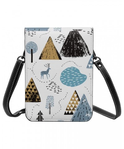 Abstract Forest elk Nature White Crossbody Cell Phone Purse for Womens Lightweight Small Soft Leather Fashion Travel Wallet w...