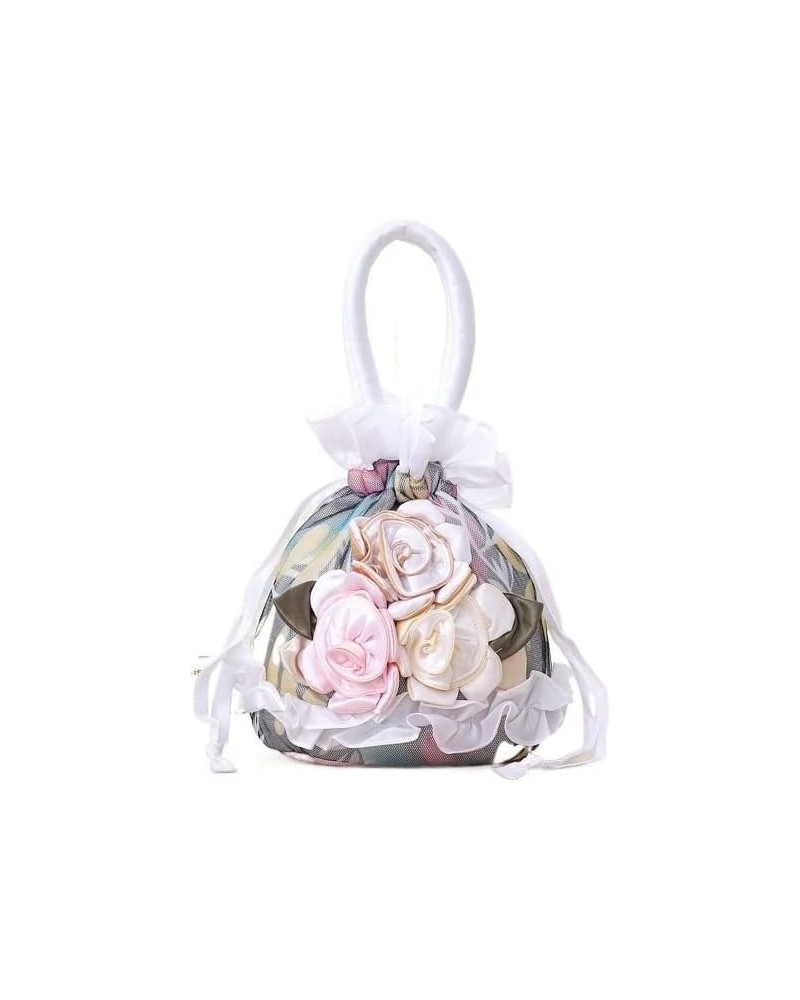 Elegant Ladies Purses and Handbags Big Flowers Small Bucket Bag Drawstring Women Phone Bag Multi Colors Top Handle Totes (Col...