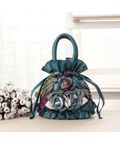 Elegant Ladies Purses and Handbags Big Flowers Small Bucket Bag Drawstring Women Phone Bag Multi Colors Top Handle Totes (Col...