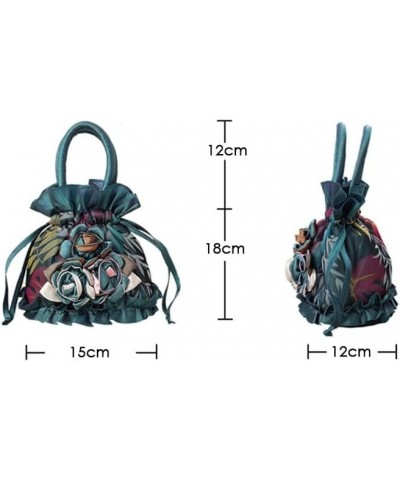 Elegant Ladies Purses and Handbags Big Flowers Small Bucket Bag Drawstring Women Phone Bag Multi Colors Top Handle Totes (Col...