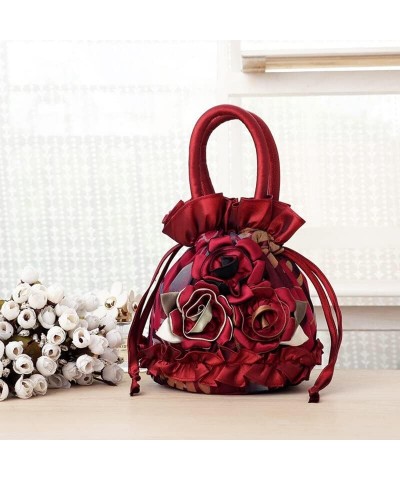 Elegant Ladies Purses and Handbags Big Flowers Small Bucket Bag Drawstring Women Phone Bag Multi Colors Top Handle Totes (Col...