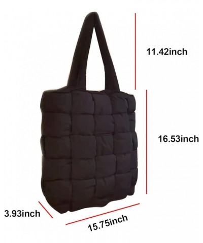 Puffer shoulder bag Nylon padded woven handbag designer crossbody dupes women down purse Black L $19.20 Shoulder Bags