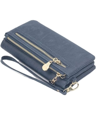 Leather Long Wallet with Zipper Coin Purse Large-Capacity Wallet Card case Ladies Wallet Coin Purse Card (Color : Blue) Blue ...