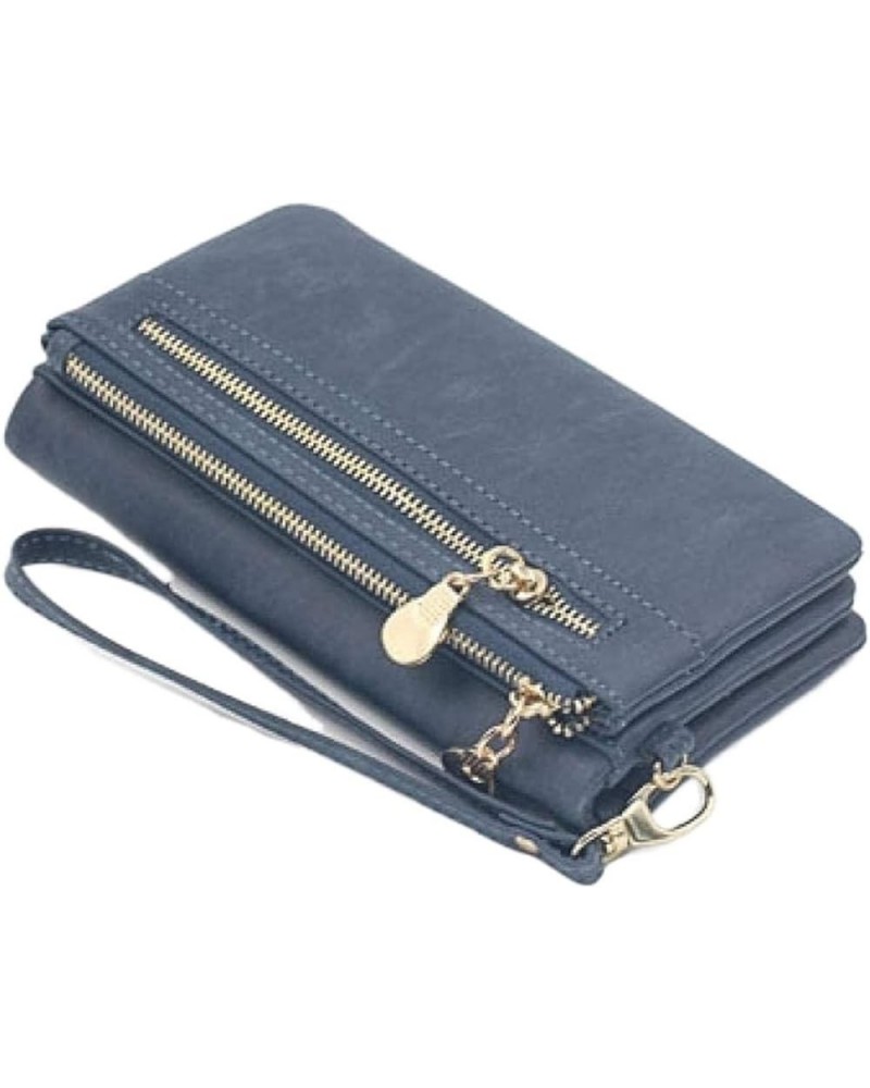 Leather Long Wallet with Zipper Coin Purse Large-Capacity Wallet Card case Ladies Wallet Coin Purse Card (Color : Blue) Blue ...