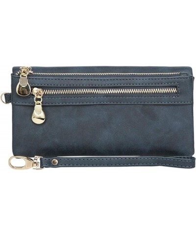 Leather Long Wallet with Zipper Coin Purse Large-Capacity Wallet Card case Ladies Wallet Coin Purse Card (Color : Blue) Blue ...