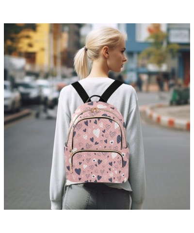 Heart Pattern Pink Mini Backpack Purse for Women, Sweet Valentines Day Travel Backpack Fashion Backpack Lightweight Shoulder ...