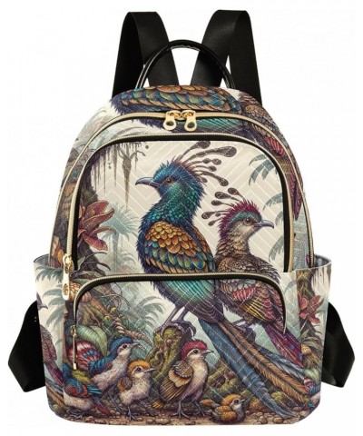 Quilted Backpack Purse Watercolor Galaxy Planet Mini Backpack Purse Travel Backpack Forest Birds Family Medium $17.49 Backpacks