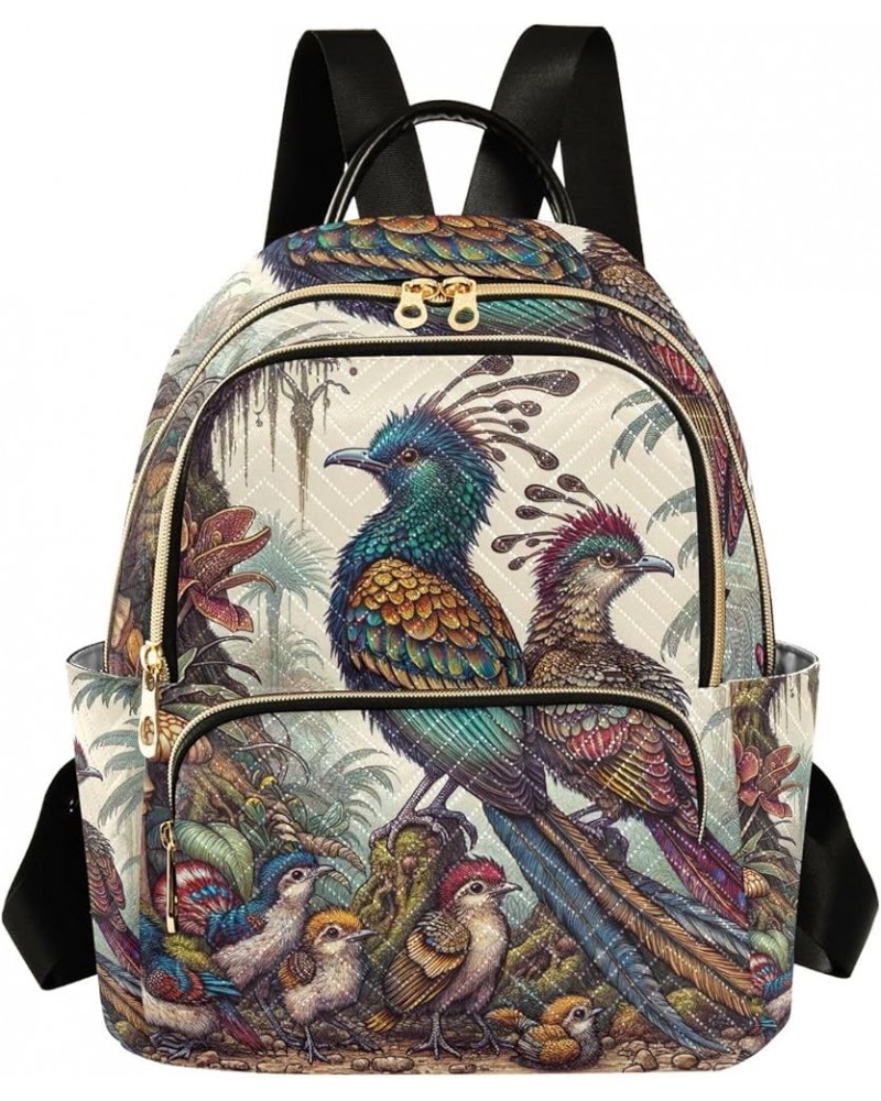 Quilted Backpack Purse Watercolor Galaxy Planet Mini Backpack Purse Travel Backpack Forest Birds Family Medium $17.49 Backpacks