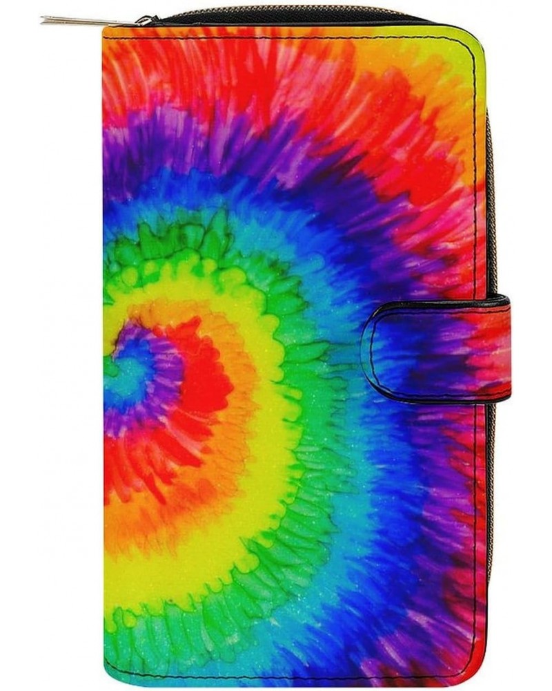 Cool Tie Dye Womens Leather Wallets Slim Card Holder Purse RFID Blocking Bifold Clutch Handbag Zippered Pocket $20.58 Wallets