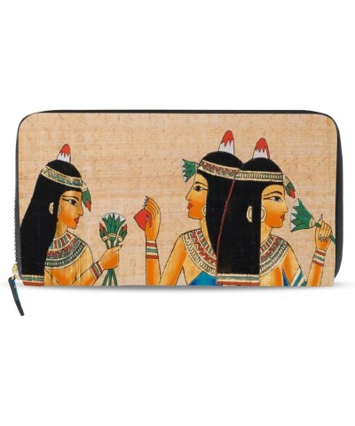 Ancient Egyptian Egypt Leather Long Wallet Organizer with Zipper Purse Clutch Bag for Women Men Key Card Coin Passport Checkb...