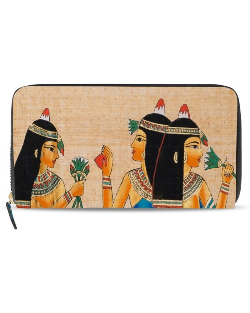 Ancient Egyptian Egypt Leather Long Wallet Organizer with Zipper Purse Clutch Bag for Women Men Key Card Coin Passport Checkb...