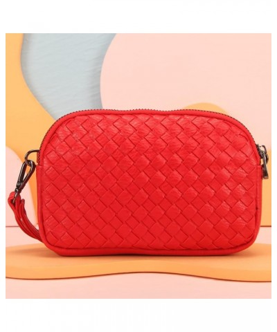 Purse Faux Leather Basket Weaving Fashion Novelty Small Crossbody Bag Extra Long Strap For Women Black&red $25.77 Crossbody Bags