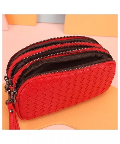 Purse Faux Leather Basket Weaving Fashion Novelty Small Crossbody Bag Extra Long Strap For Women Black&red $25.77 Crossbody Bags