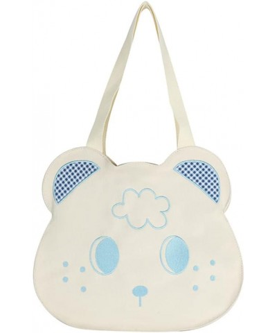 Retro Cute Cartoon Embroidered Bear Women's Plaid Canvas Shoulder Bag (White) White $18.16 Shoulder Bags