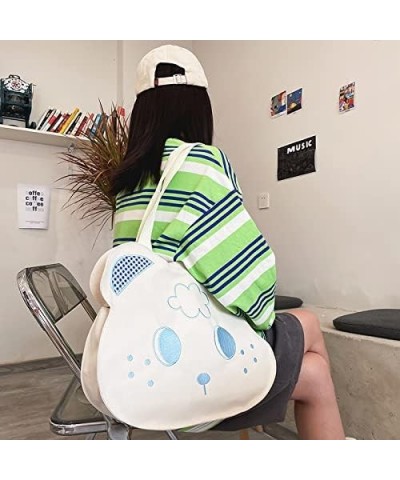 Retro Cute Cartoon Embroidered Bear Women's Plaid Canvas Shoulder Bag (White) White $18.16 Shoulder Bags