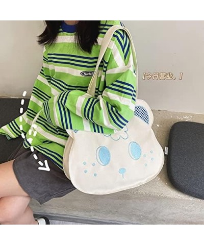 Retro Cute Cartoon Embroidered Bear Women's Plaid Canvas Shoulder Bag (White) White $18.16 Shoulder Bags