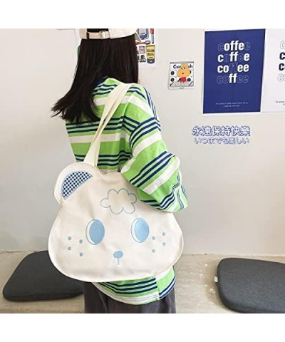 Retro Cute Cartoon Embroidered Bear Women's Plaid Canvas Shoulder Bag (White) White $18.16 Shoulder Bags