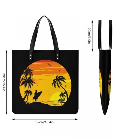 Sunset Beach Surfer Women's Tote Bag PU Leather Handbag Shoulder Purse Fashion Top-Handle Bags $14.84 Totes