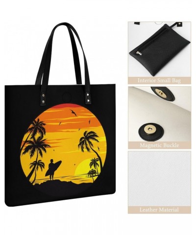 Sunset Beach Surfer Women's Tote Bag PU Leather Handbag Shoulder Purse Fashion Top-Handle Bags $14.84 Totes