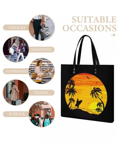 Sunset Beach Surfer Women's Tote Bag PU Leather Handbag Shoulder Purse Fashion Top-Handle Bags $14.84 Totes