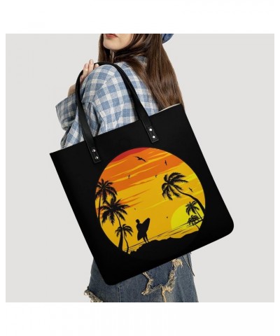 Sunset Beach Surfer Women's Tote Bag PU Leather Handbag Shoulder Purse Fashion Top-Handle Bags $14.84 Totes