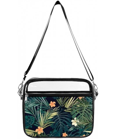 Tropical Plants Hibiscus Flowers Clear Crossbody Shoulder Purse Bag for Men Women, Stadium Clear Messenger Bag Style $12.74 C...