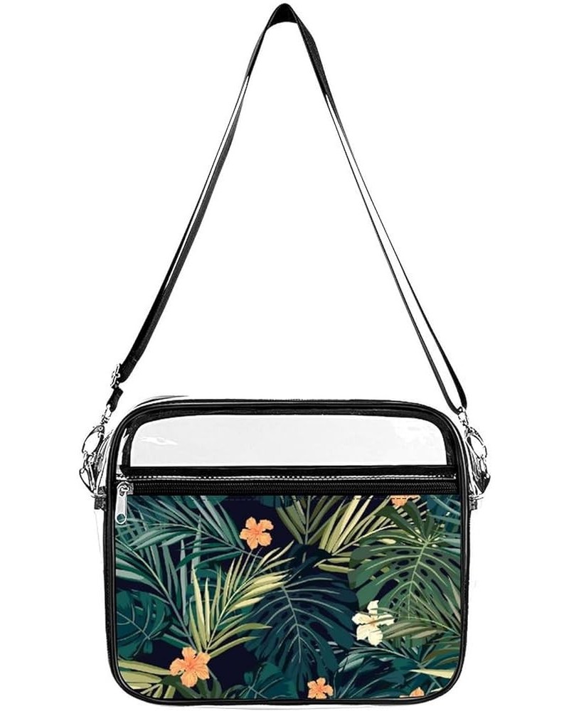 Tropical Plants Hibiscus Flowers Clear Crossbody Shoulder Purse Bag for Men Women, Stadium Clear Messenger Bag Style $12.74 C...