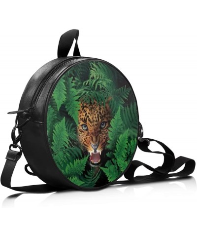 Women Round Crossbody Shoulder Bag Pu Leather Message Purse Down for Women Jungle Cheetah $15.33 Wristlets